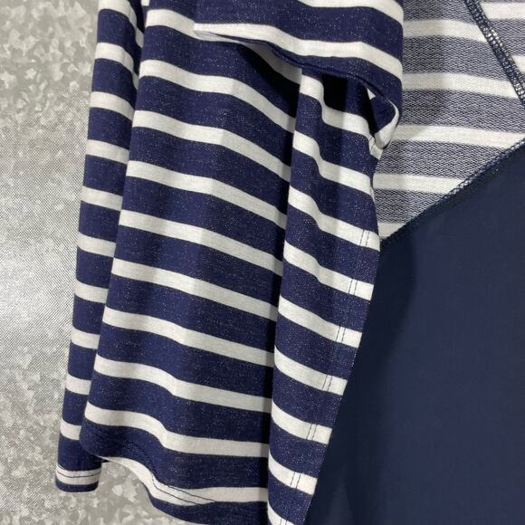 Moa Moa Blue Stripes Open Front Lightweight Cardigan - Size Medium- Sheer Panel - Picture 3 of 6